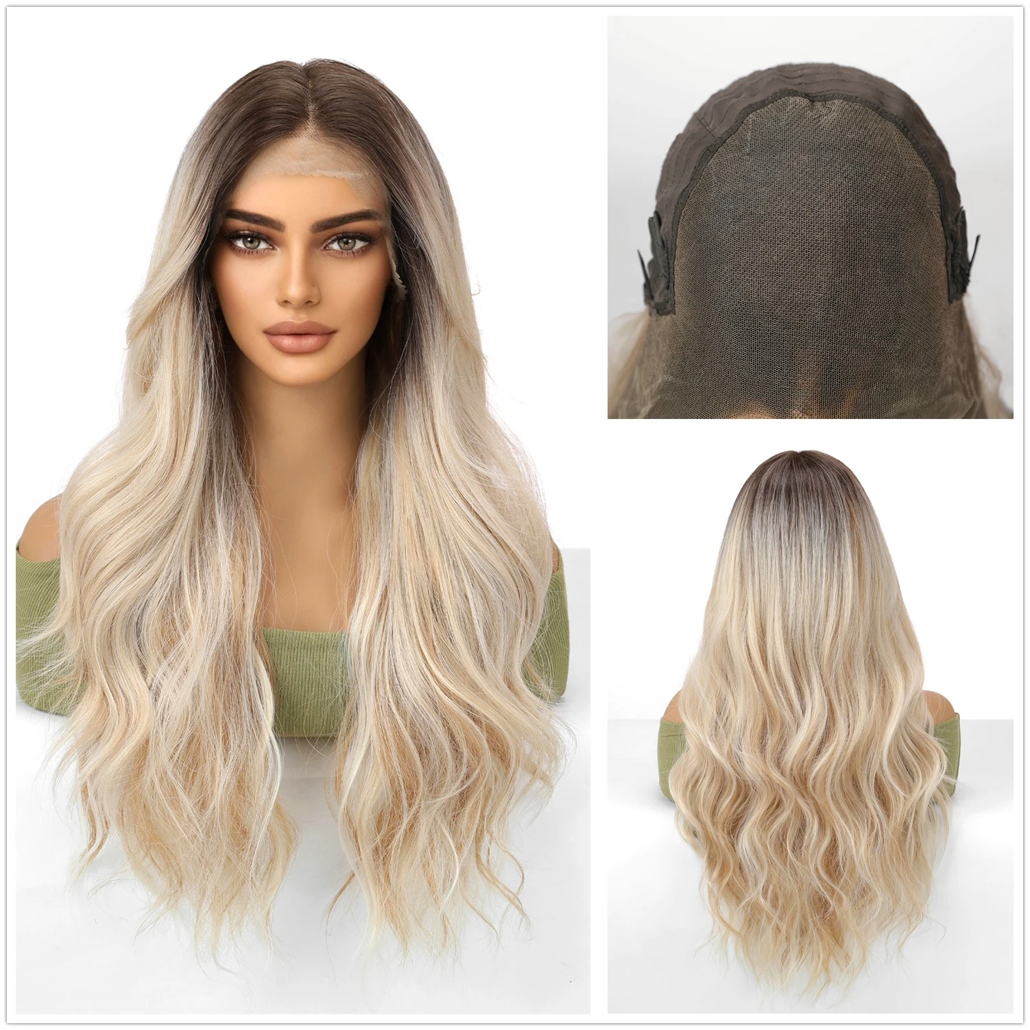 Lace Wigs Womens Synthetic Wigs Synthetic Wigs CharmSource HD 13x6 Long Wavy Blonde Ombre Heat Resistant For White Women