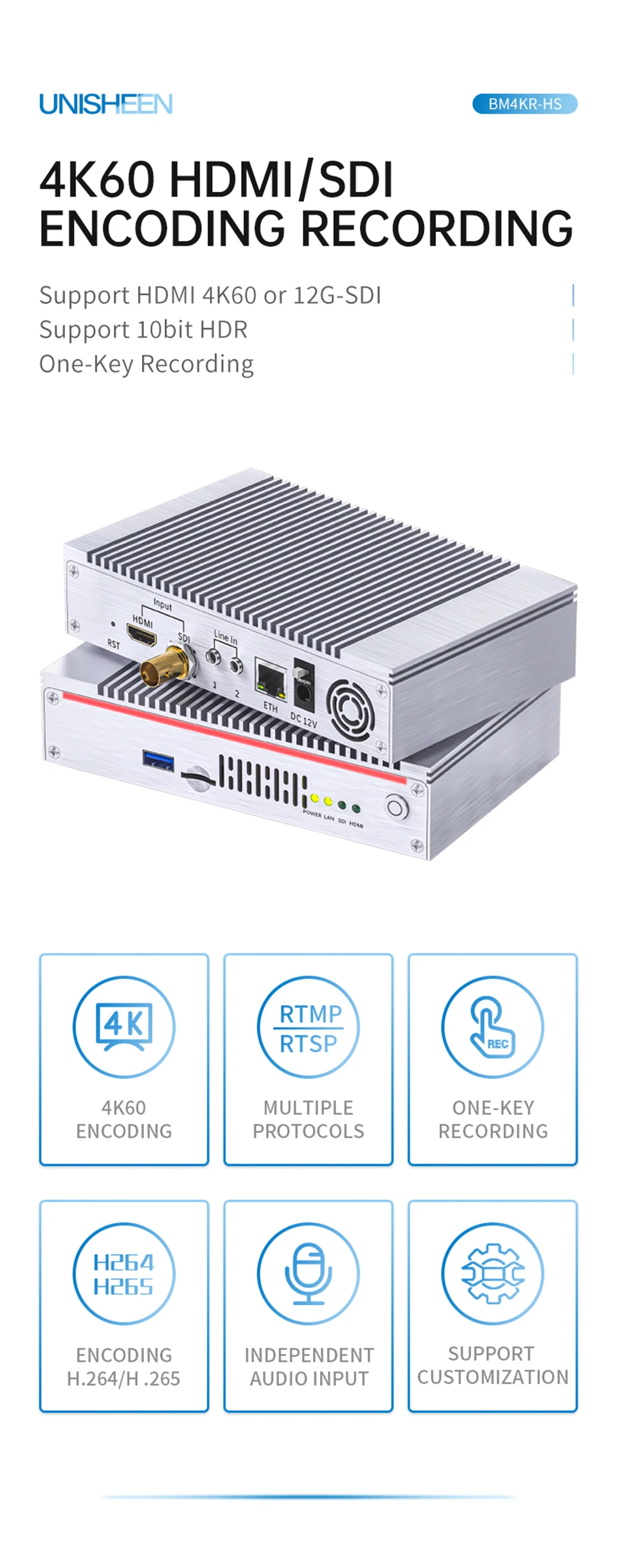 4K60 BT2020 Video Encorder UHD Live Streaming IPTV RTSP RTMP SRT 60fps HDMI to