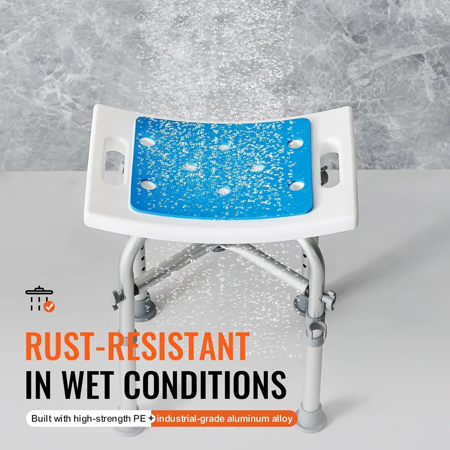 Shower Chair for Inside Shower, Adjustable Height Stool with Crossbar Support, Shower Seat for Shower, Tub, Non-Slip Bench 4