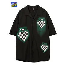 

UNCLEDONJM Color block heart shirt men high street fashion loose shirt summer street wear harajuku shirt korean clothes