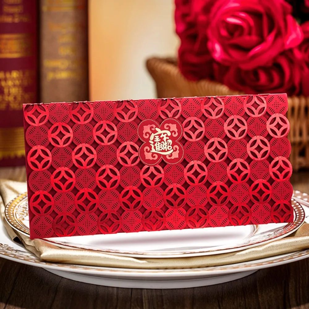 Laser Engraving Chinese Red Envelopes 6pcs Hollow Embossed Lucky Money Bag