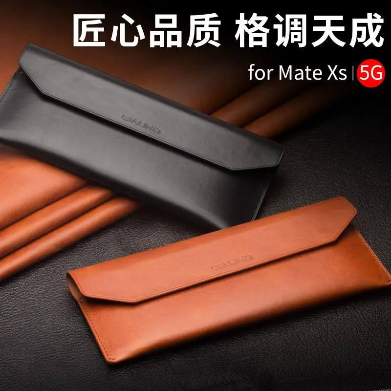 

For Huawei Mate XS2 Phone Case Pouch, Envelope-style Genuine Leather Protective Cover Oil-waxed Leather Clutch Bag. Case