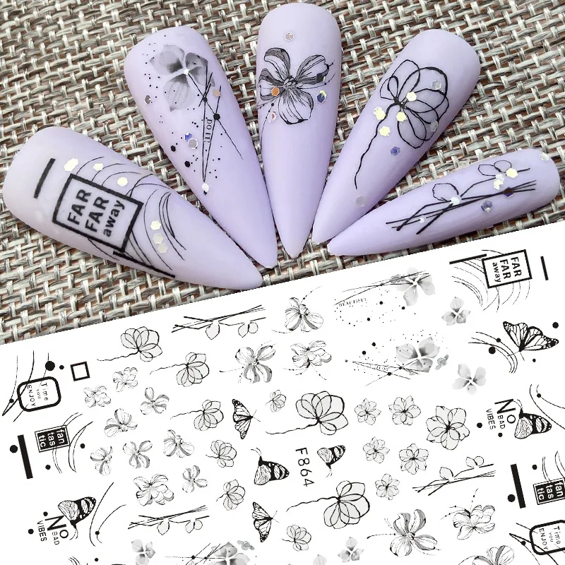 

New Geometry Flowers 3D Nail Sticker Art Slider Line Butterfly Lotus Stickers for Nails Manicure Decals Decoraciones Accessories