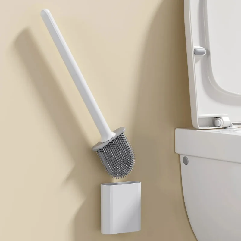 Mini Silicone Toilet Brushes Set Soft Bristles Wall Mounted & Standing Design