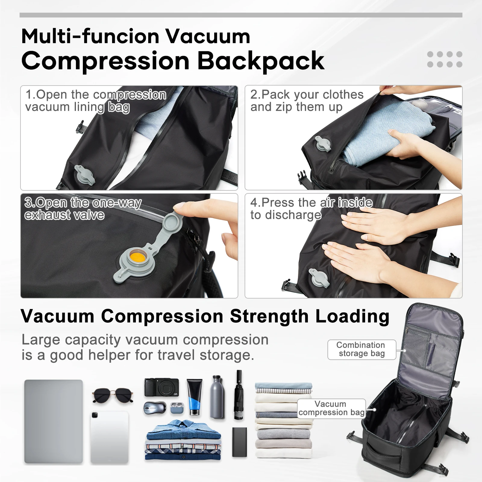 Air Compression Hiking Travel Vacuum Backpack, Female Notebook Backpack Men's Bag Airplane Travel Backpack Ryanair 40x20x25 ﻿