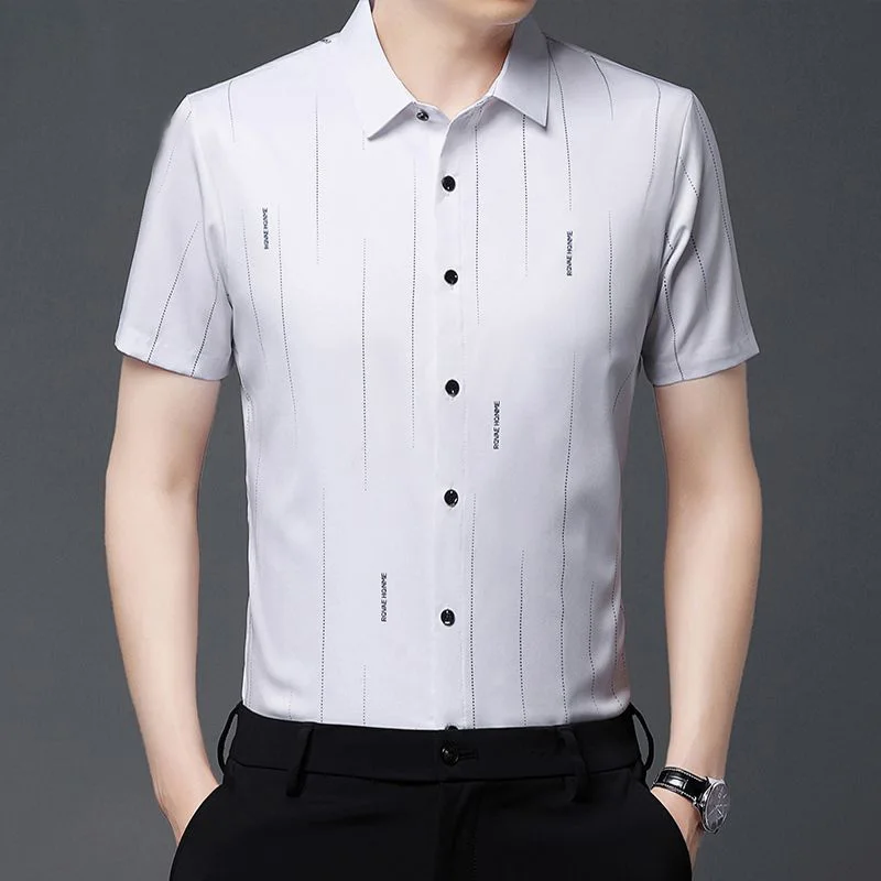 Fashion Lapel Button Printed Letter Shirts Men's Clothing 2023 Summer New All-match Tops Short Sleeve Casual Shirt
