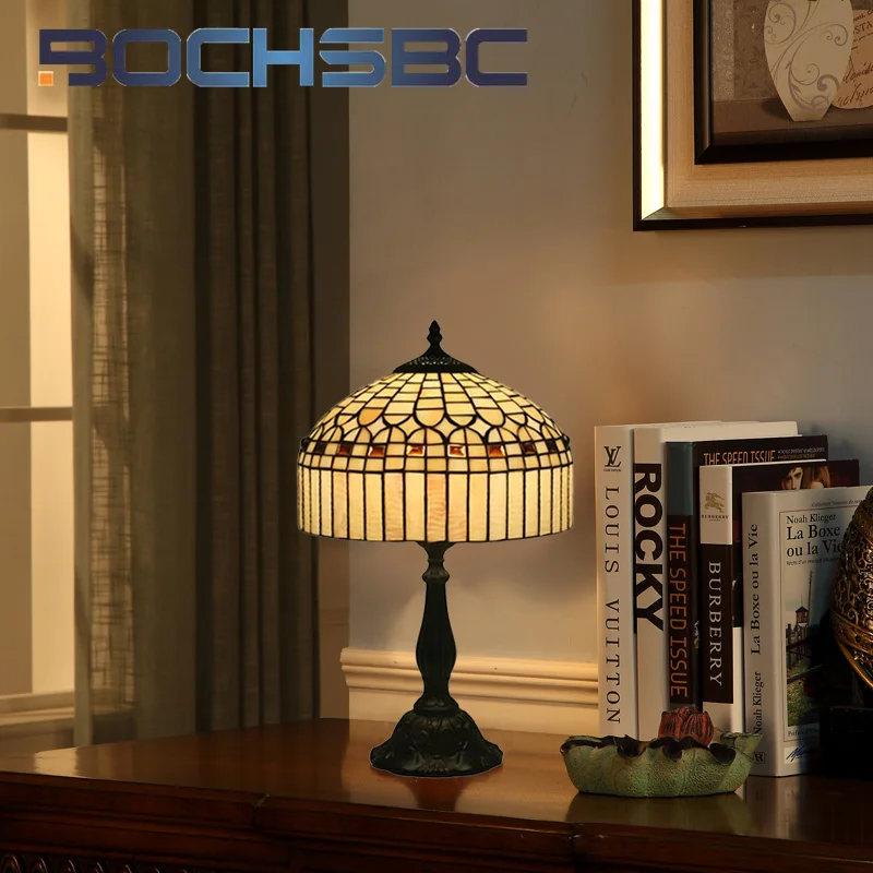 

Винтажная настольная лампа BOCHSBC в стиле Тиффани из витражного стекла, 12 дюймов, настольная лампа для столовой, спальни, изголовья кровати, искусственный Декор
