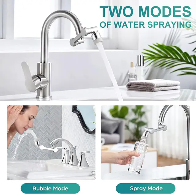 Universal Rotation Faucet Sprayer Head for Kitchen 1080° Rotating Faucet Aerator With Mechanical Arm SplashProof Faucet Extender 5