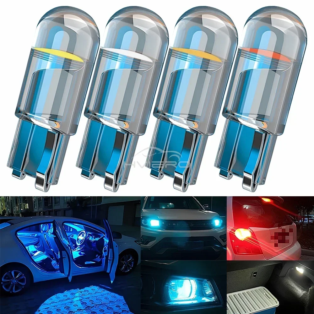 Super Bright W5W 194 T10 LED Glass Housing Cob Car Bulb White Red Blue Yellow Wedge License Plate Lamp Dome Tail Backup Light