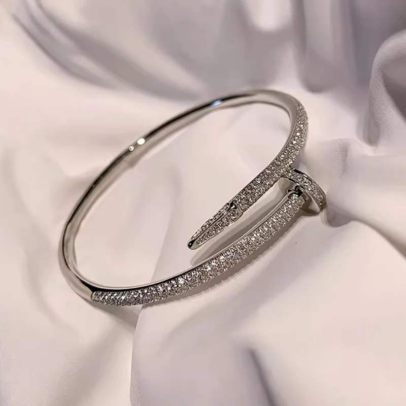 Personalized Micro Inlaid Zircon Nail Opening Women's Bracelet Daily Simple Jewelry Niche Ins Style High-end Design bangle bracelet zircon bracelet zirconia bangle