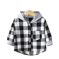 Chemises à capuche pour enfants, vêtements pour bébés garçons, chemises à carreaux, manteau pour printemps et automne, veste à manches longues pour filles, vêtements à bascule 2