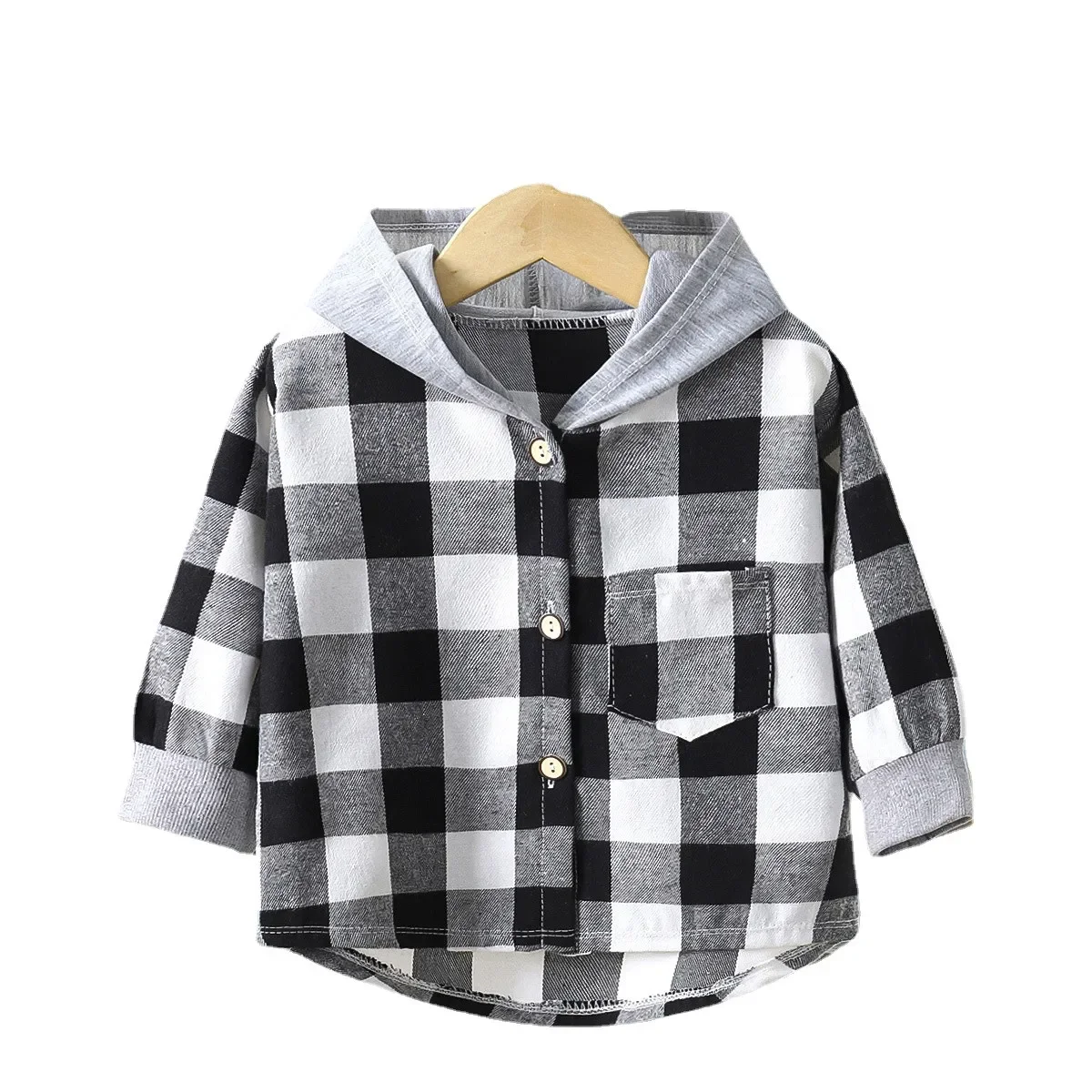 Kids Hooded Plaid Shirt Coat 2