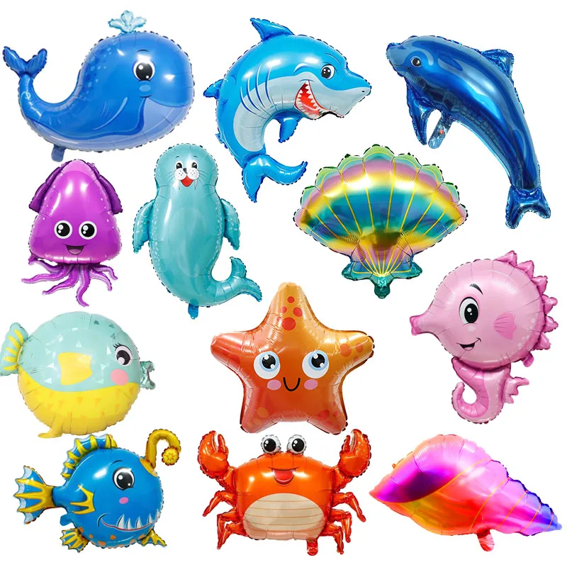 Animali Marini Squalo Balena Delfino Polpo Palloncini Foil Festa Di Compleanno Per Bambini Decorazioni Per Baby Shower Cifre Blu Forniture Per Giocatt