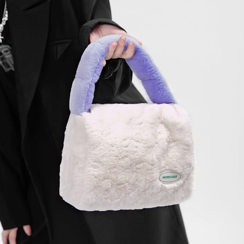 Women's Soft High Quality Plush Fur Bag Luxury Faux Fur Handbag New Large Capacity Plush Soft Handle Design Handbag