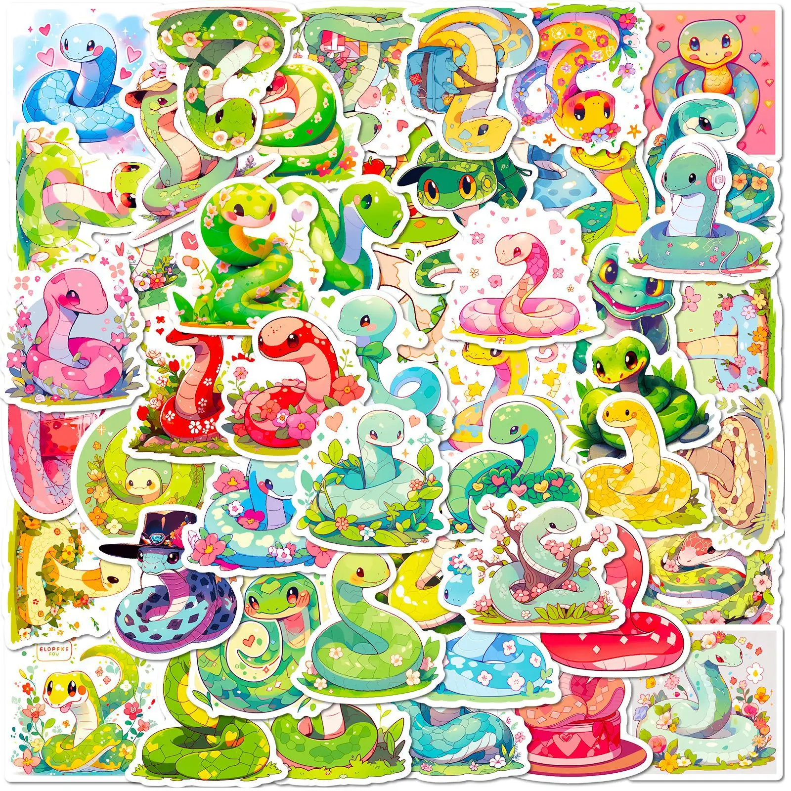 50Pcs Cute Cartoon Snake Series Graffiti Stickers Suitable for Laptop Helmets Desktop Decoration DIY Stickers Toys Wholesale