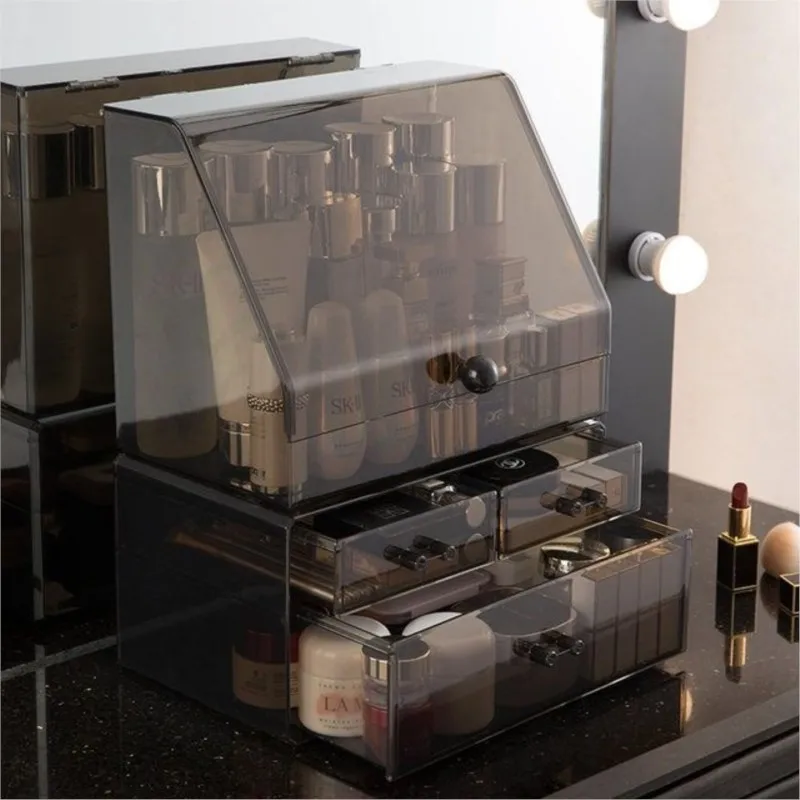 Desktop Cosmetics Storage Box Dust-proof Acrylic Lipstick Large Capacity Box Skincare Dressing Table Drawer Storage Rack ZF336 2