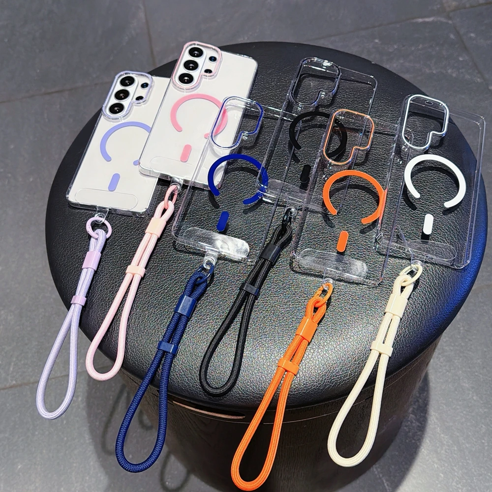 Magnetic Shockproof Transparent Wrist Lanyard Phone Case