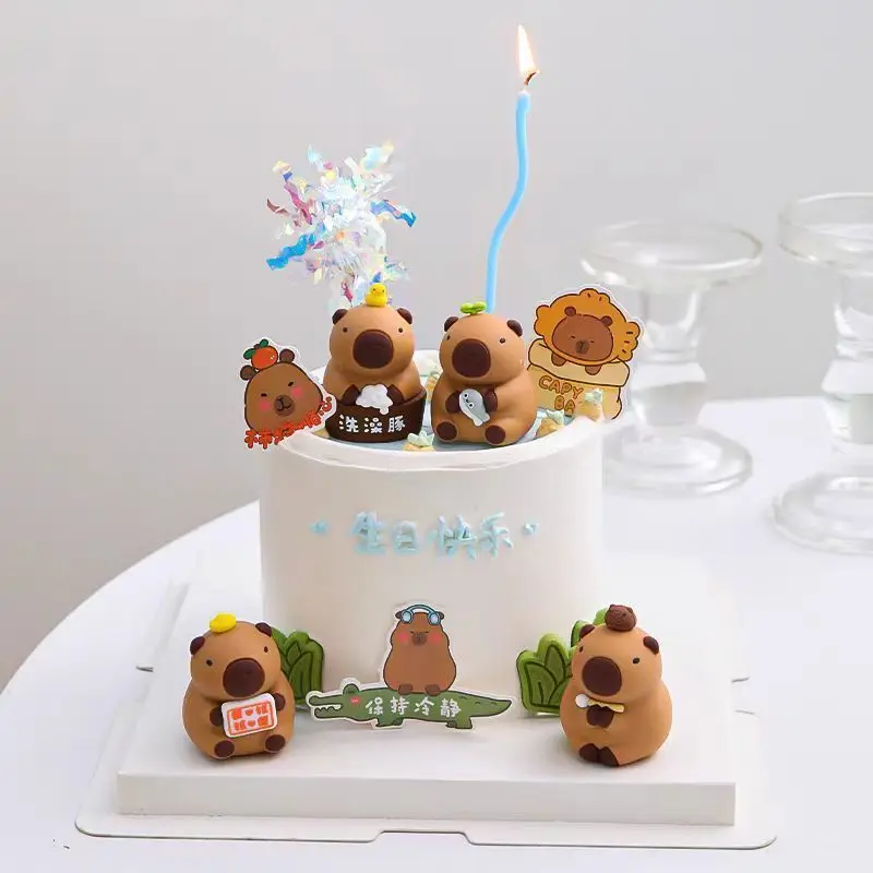 Capybara Taartdecoratie, 12 stuks, Capybara, taartdecoratie, figuren, taartdecoratie, taartdecoratie, taarttopper, dieren, taartdecoratie voor verjaardag, Happy Birthday Party