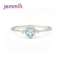 Authentic 100% 925 Sterling Silver Ring Light Blue Love Heart Romantic Finger Ring for Women Wedding Gift For Mother/Wife 1
