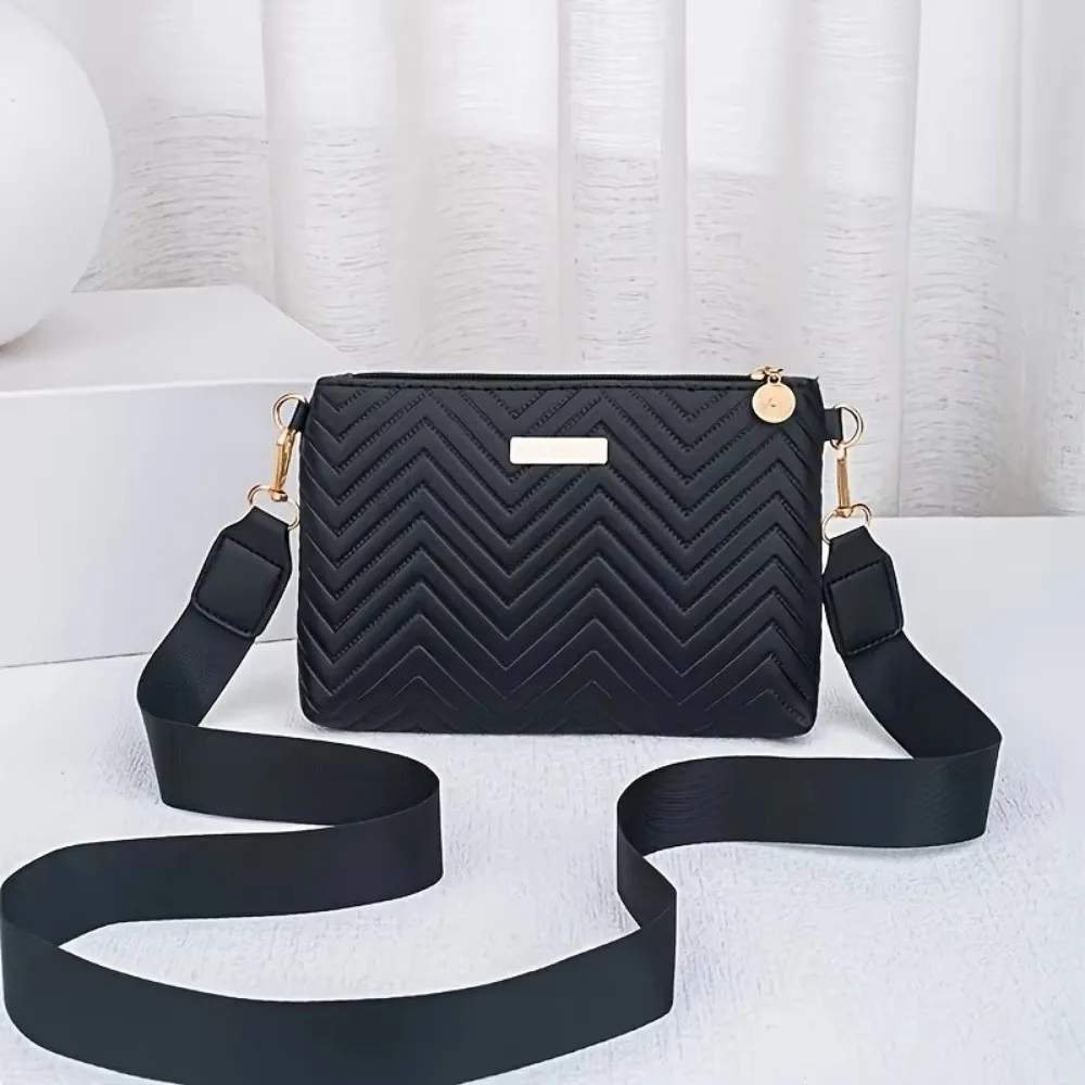 Elegant Quilted Chain Crossbody Bag Wave Patterned PU Long Wallet Solid Color Lightweight Everyday Handbag For Women