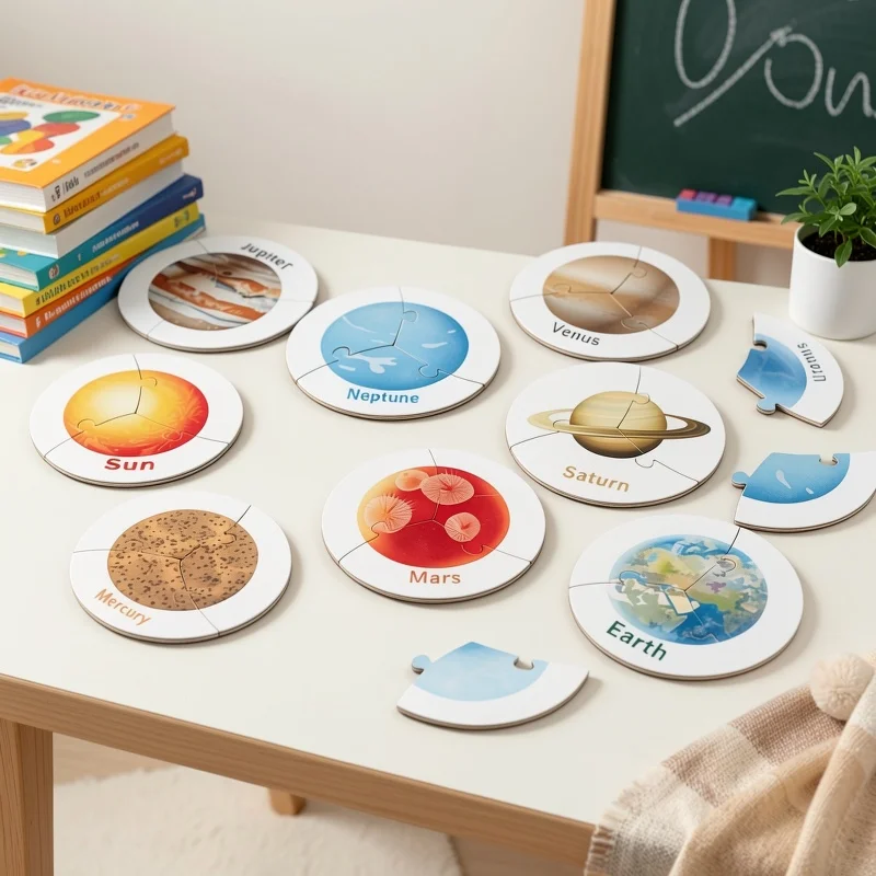 27PCS 태양계 나무 행성 퍼즐 교육용 보드 세트 교육용 천문학 학습 장난감 교실 장식 지리학 선물