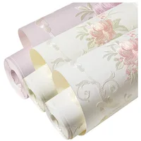 สติ๊กเกอร์ติดผนังลายดอกไม้ 3/5 เมตร วอลเปเปอร์แบบลอกติดเอง ตกแต่งห้องนอนสาวหวาน ห้องนั่งเล่น ฉากหลังโซฟา ของตกแต่งบ้าน 6