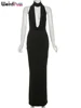 Weird Puss Hollow Halter Dress Women Low-Neck Backless Sexy Sleeveless Slits Robe Trend Midnight Banquet Coquettish Long Bodycon 6