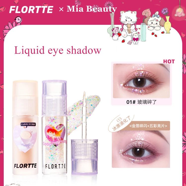 Flortte Floria Liquid Eye Shadow Glitter Pearl Chameleon Sequin Super Flash Fine Glitter High Gloss Brighten Highlighter