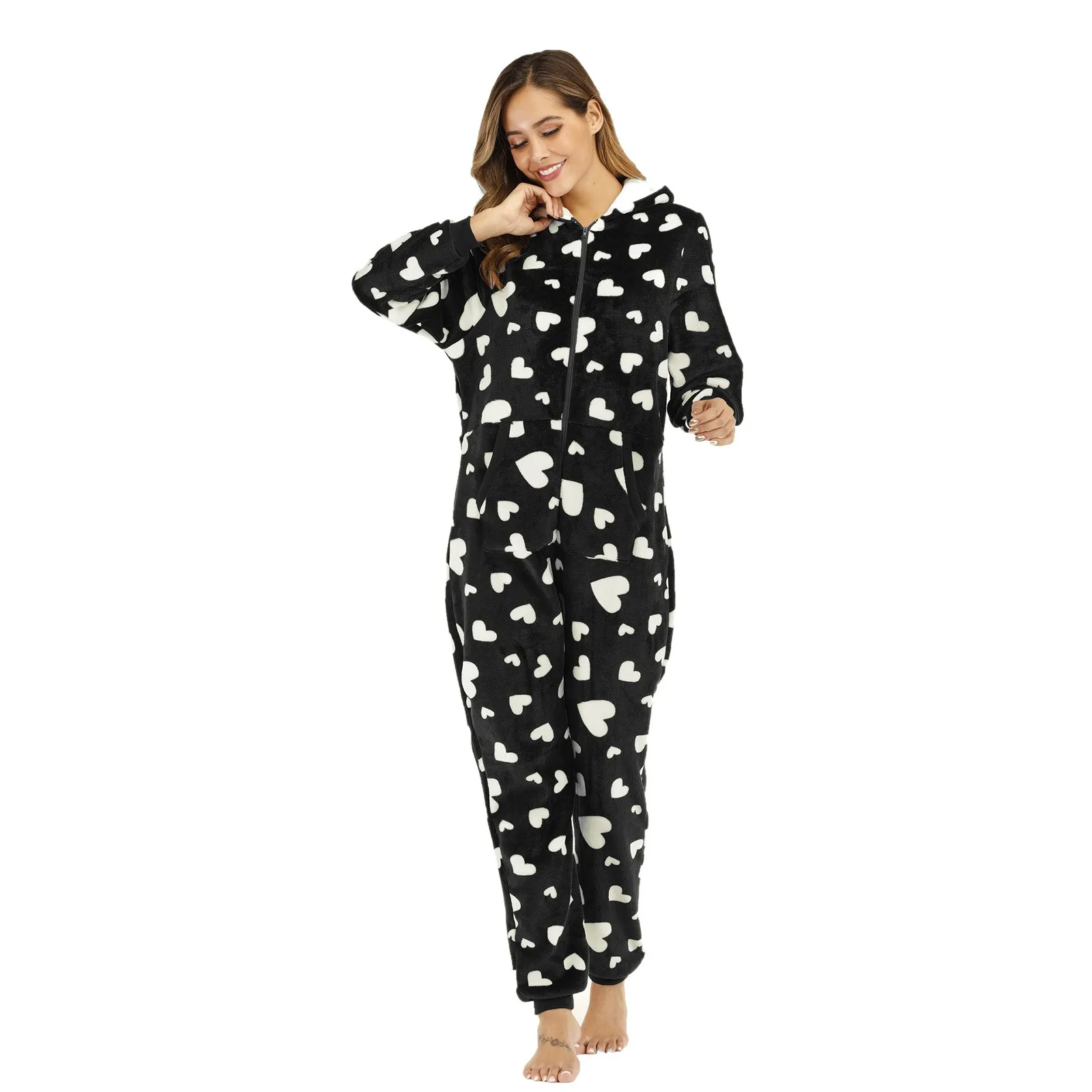 Onesies Unisex Women'S Pajamas Autumn Winter Fleece Sleepwear Thicken Warm Hooded Jumpsuit Plush Rompers Clubwear Nightwear