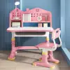 Kids Functional Desk Chair Set Height Adjustable Children School Study Desk With Castle Backboard Students Desk Chair Sets 2