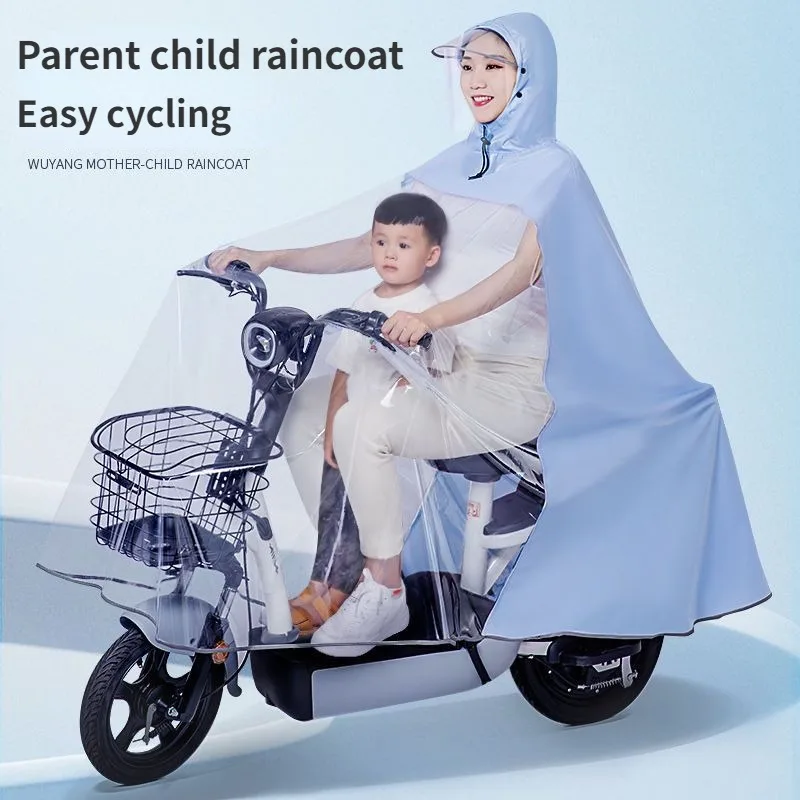 

Electric Bicycle Raincoat Double Motorcycle Parent-child Transparent Enlarged and Thickened Rainproof Poncho for Men and Women