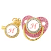 New Newborn Pacifiers for Babies Pink Rhinestones Personalized Pacifier Clip Lid Set 26 Name Initials Infant Nipple Teether Gift 6