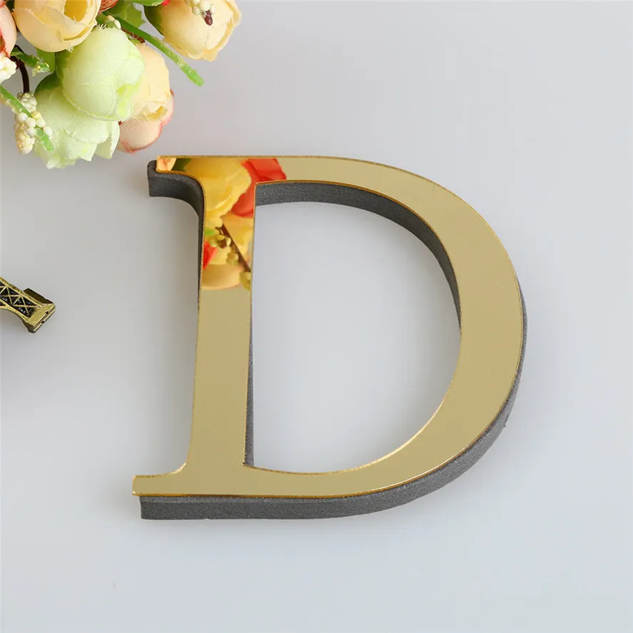 20Cm Goud Engelse Letters Muurstickers Muurkunst Alfabet Zelfklevend 3d Acryl Spiegel + Eva Nummers Ornamenten Voor Huisdecoratie