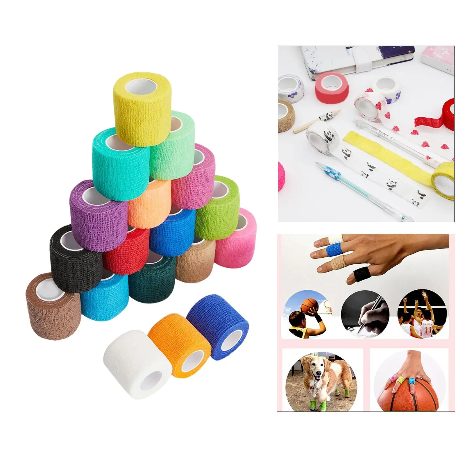 

18x 1in Self Bandage Cohesive Wrap Vet Tape Aid Supplies Adherent Breathable for Finger Nails Workout Outdoor Sports