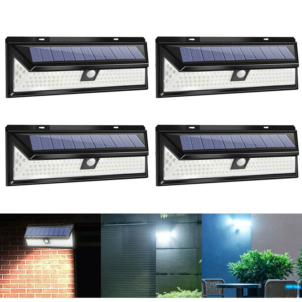 118LED Solar Powered PIR Motion Sensor Wall Security Light Lamp Outdoor Garden 
