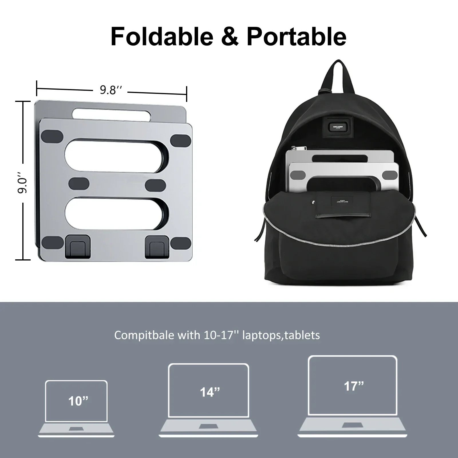 Eary Aluminum Metal Laptop Stand With Phone Holder For Desk Ergonomic Multifunctional Foldable Ventilated Cooling Computer Base