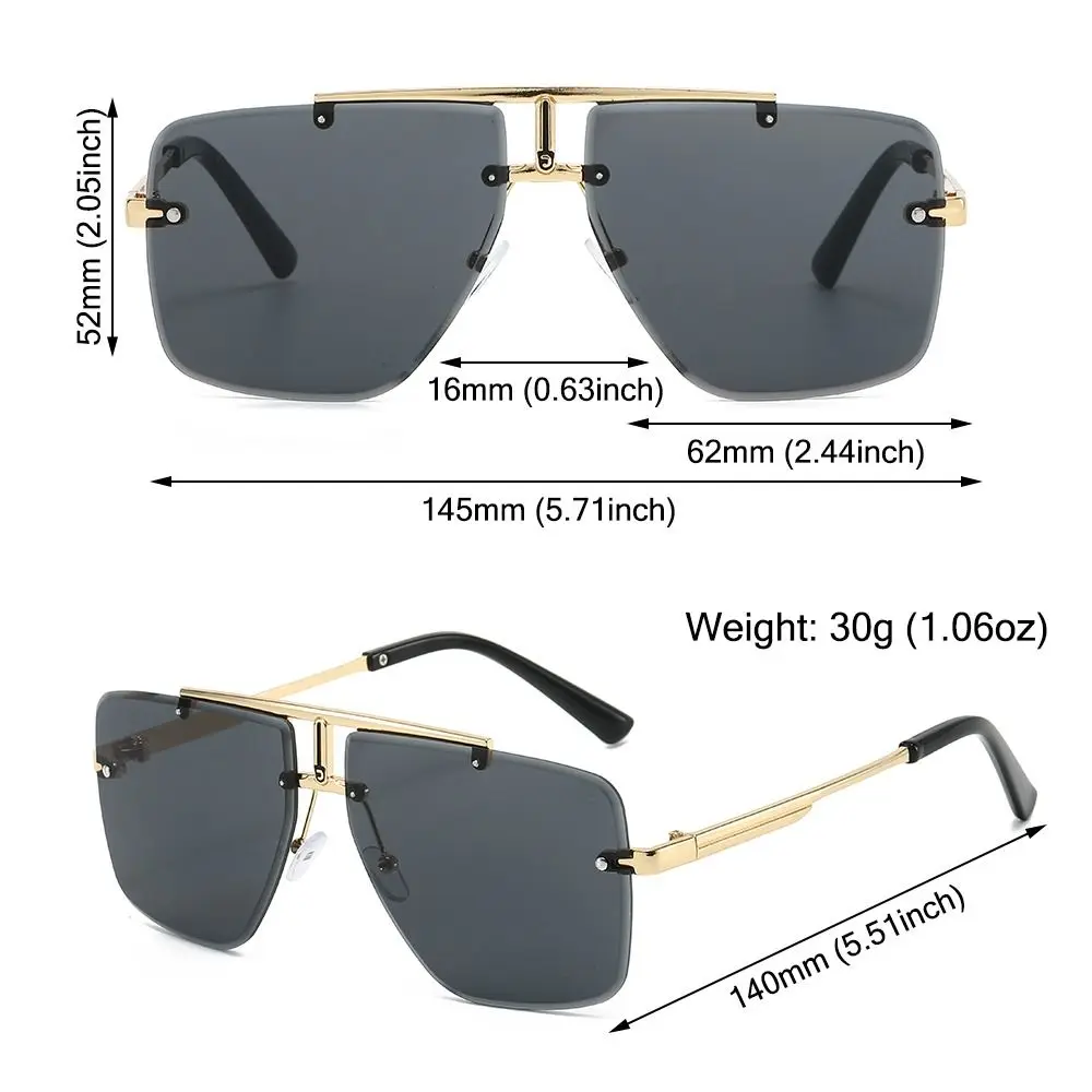 Sunglasses Vintage Square Frame Men's Shades Rimless Gradient Lens Sun Glasses Outdoor UV Protection Street Shooting Eyewear