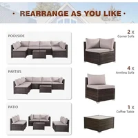 7 Pieces Patio Furniture Set, Modular Patio Set Wicker Outdoor Sectional Sofa Set PE Rattan Wicker Patio Conversation Set 6