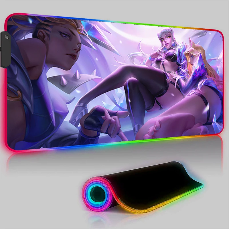 

League Of Legends Evelynn Large Gaming Mouse Pad LED Computer Mousepad PC Gamer Keyboard Rug RGB Laptop Mausepad XXL Desk Pad