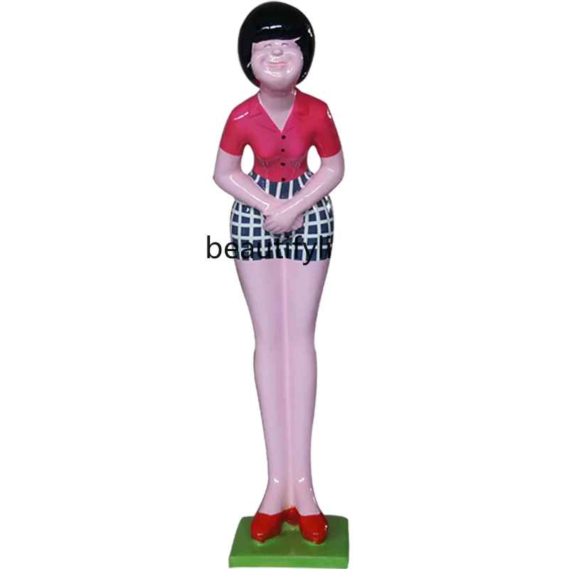 

Fiberglass Resin Painted Welcome Figure Sculpture Hotel Entrance Corridor Fortune Creative Decoration