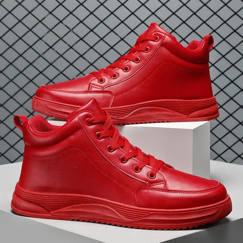 

Couple Red Men Casual Sneakers Fashion High top Men Shoes Big Size 46 Hip Hop Streetwear Skateboard Shoes Men Platform Footwear