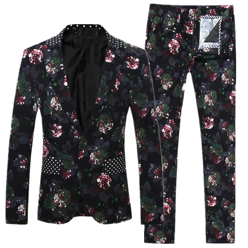 Spring New Men's Suit Two Piece (Jacket + Pants) Wedding Party Slim Fit Coat with Trousers Red Green Men Sets M-5XL
