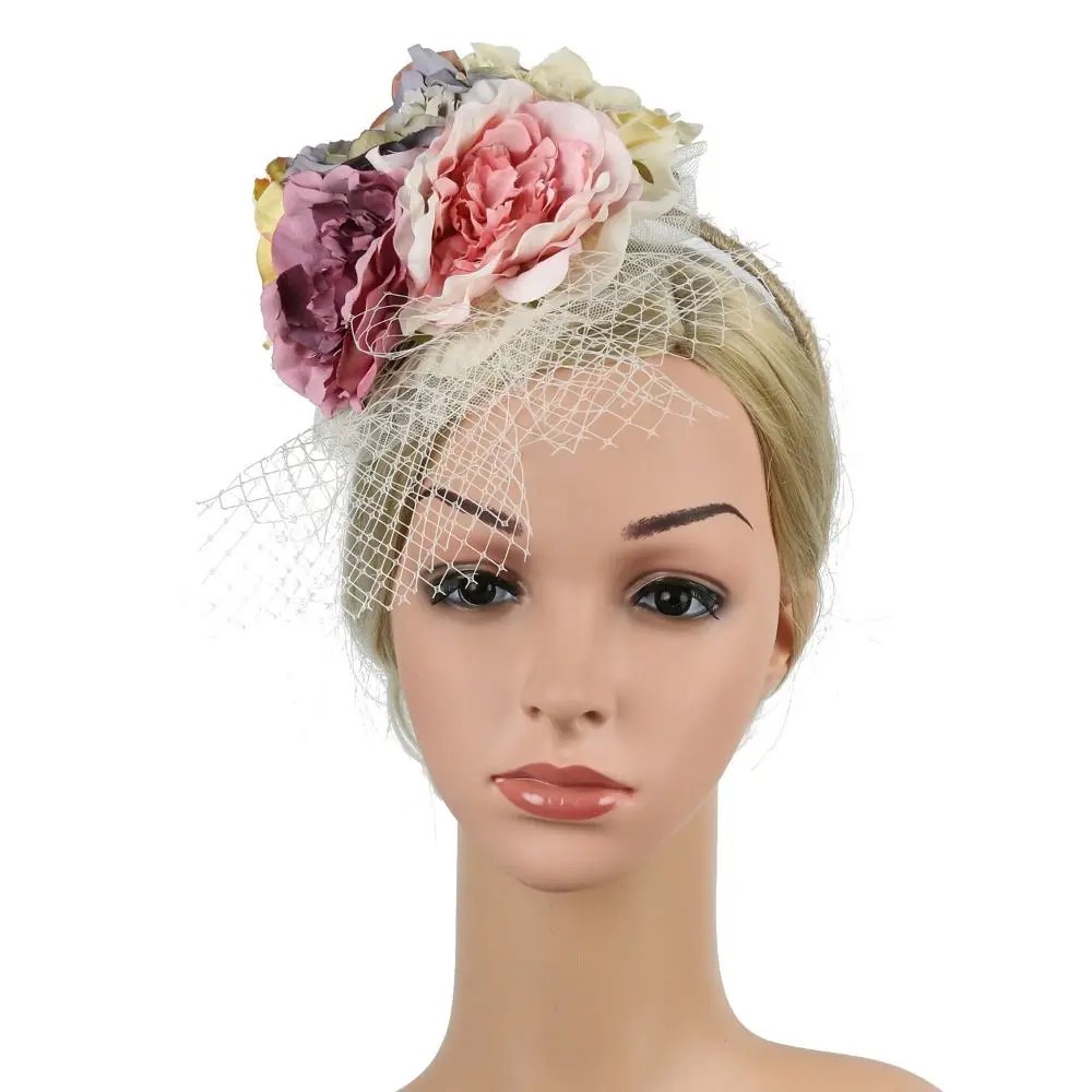 Hair accessories Flower Headband with Veil Vintage Wedding Hairpin
