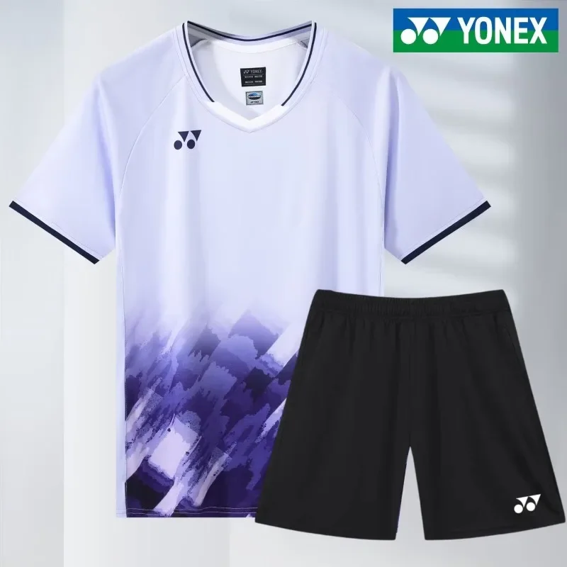 YONEX Summer New Badminton Clothes Men's and Women's Casual Quick drying T-shirt Sports Breathable Shorts Set