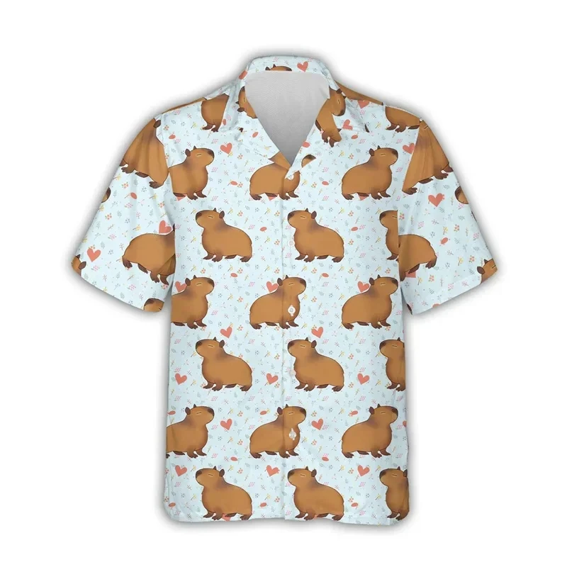 thumbnail image 1 of Camisa con estampado de capibara kawaii para hombre, camisa hawaiana de manga corta con solapa, estilo playero, estilo hawaiano, para hombre, 1 of 5
