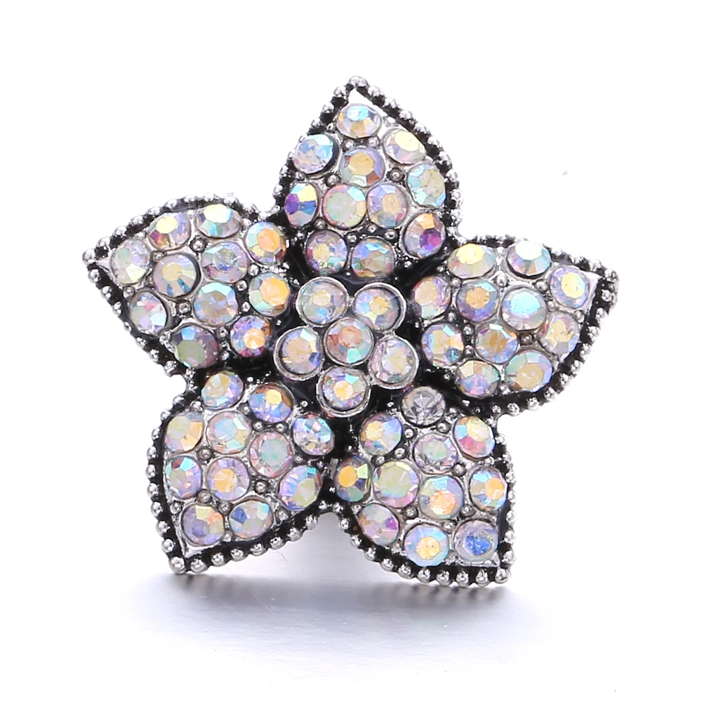 15pcs Rhinestone Flower 18mm Metal Snap Buttons Fit DIY Snap Button Bracelet Necklace Jewelry ACC
