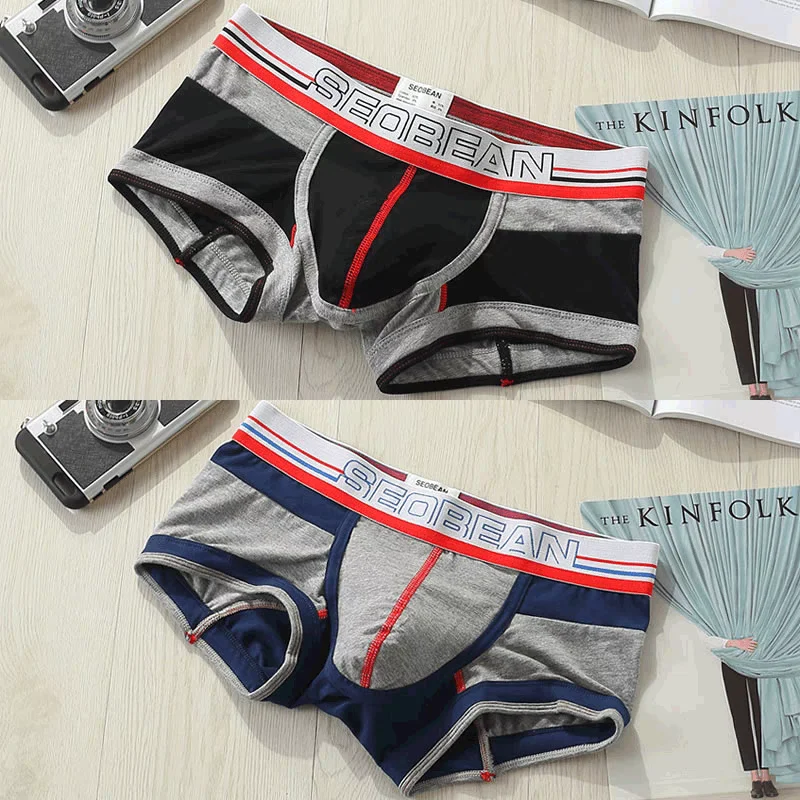 Men's Cotton Vintage Boxer Shorts Low-rise Underwear Patchwork Boxers 3 colors