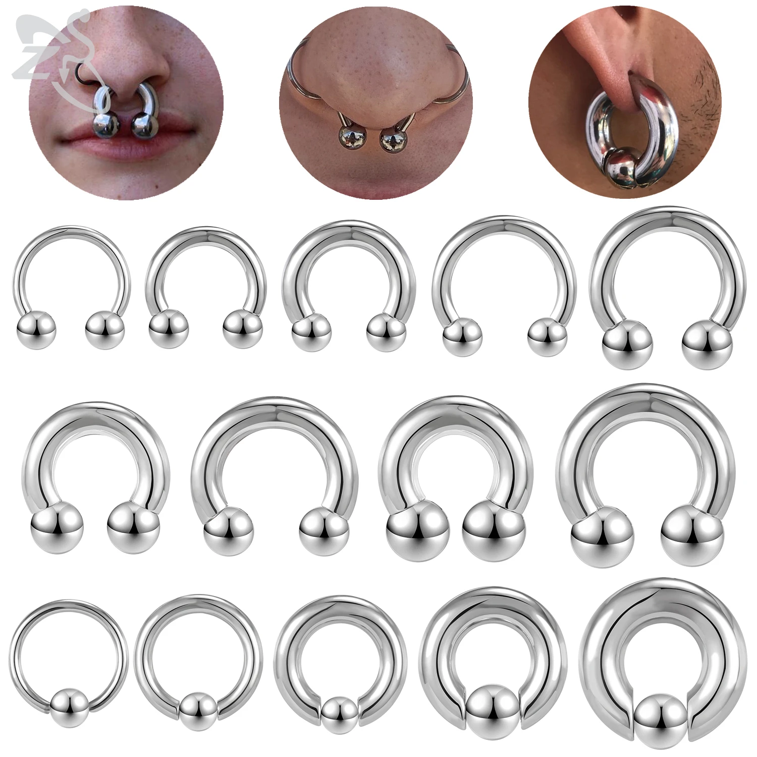 ZS-1-PC-2-4-6-8G-Stainelss-Steel-Horseshoe-Nose-Ring-Internal-Threaded ...