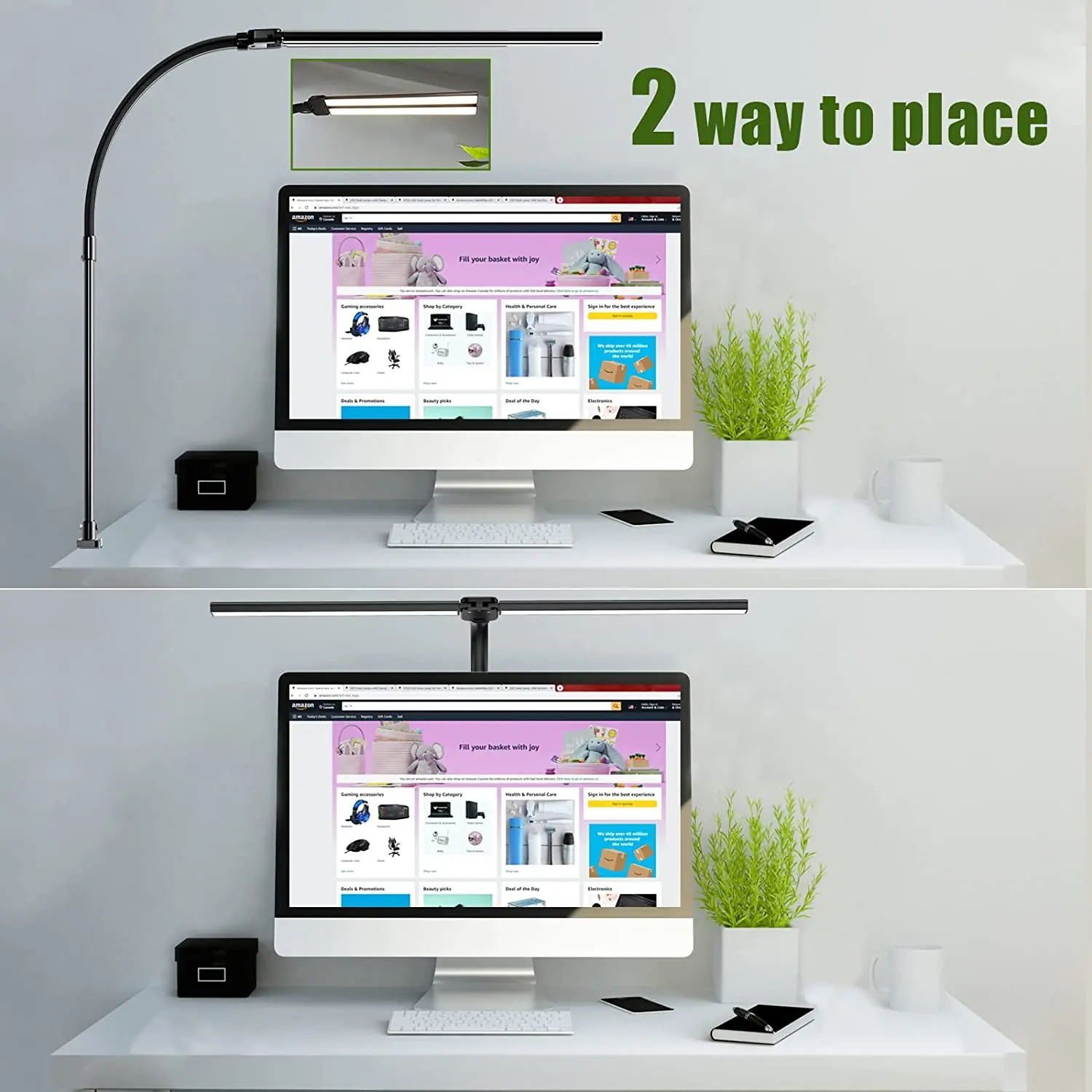 Double Head LED Clip Remote Control Desk Lamp Architect Table Lamp for Home Office Lighting 5 Color Modes and 5 Dimm