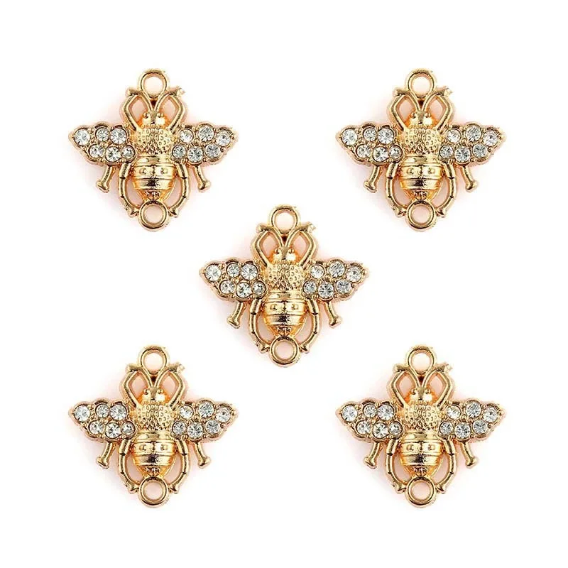 

10pcs/lot Gold Color Crystal Bee Connectors Charms Pendant DIY Necklace Bracelets for Jewelry Making Accessories